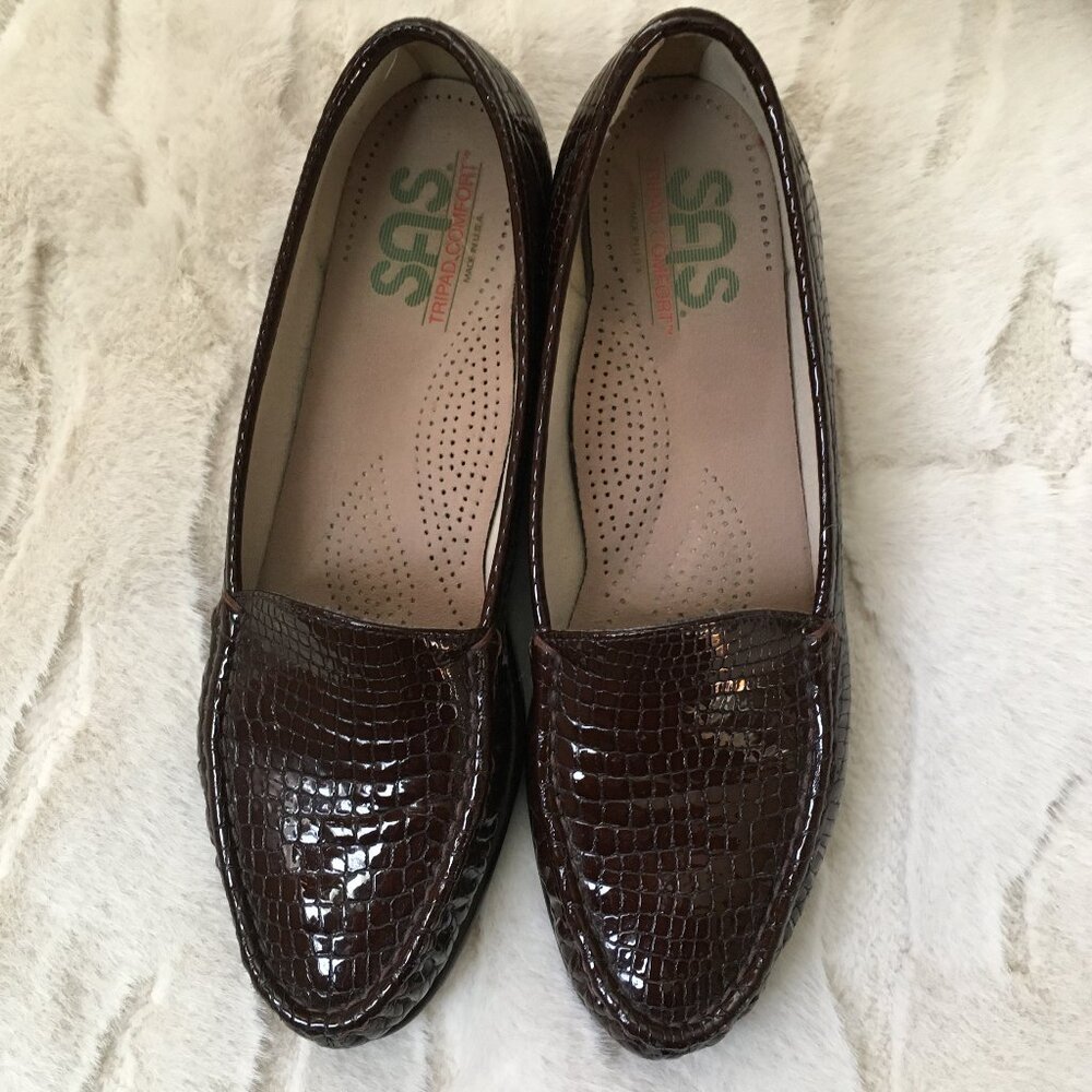 SAS Tripad Comfort Espresso Brown Patent Alligator Loafers Size 10 Made in USA